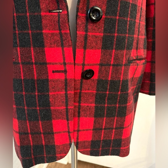 Vintage Red & Black Plaid wool blazer Size M oversized Academia Fall Boxy - Picture 9 of 15